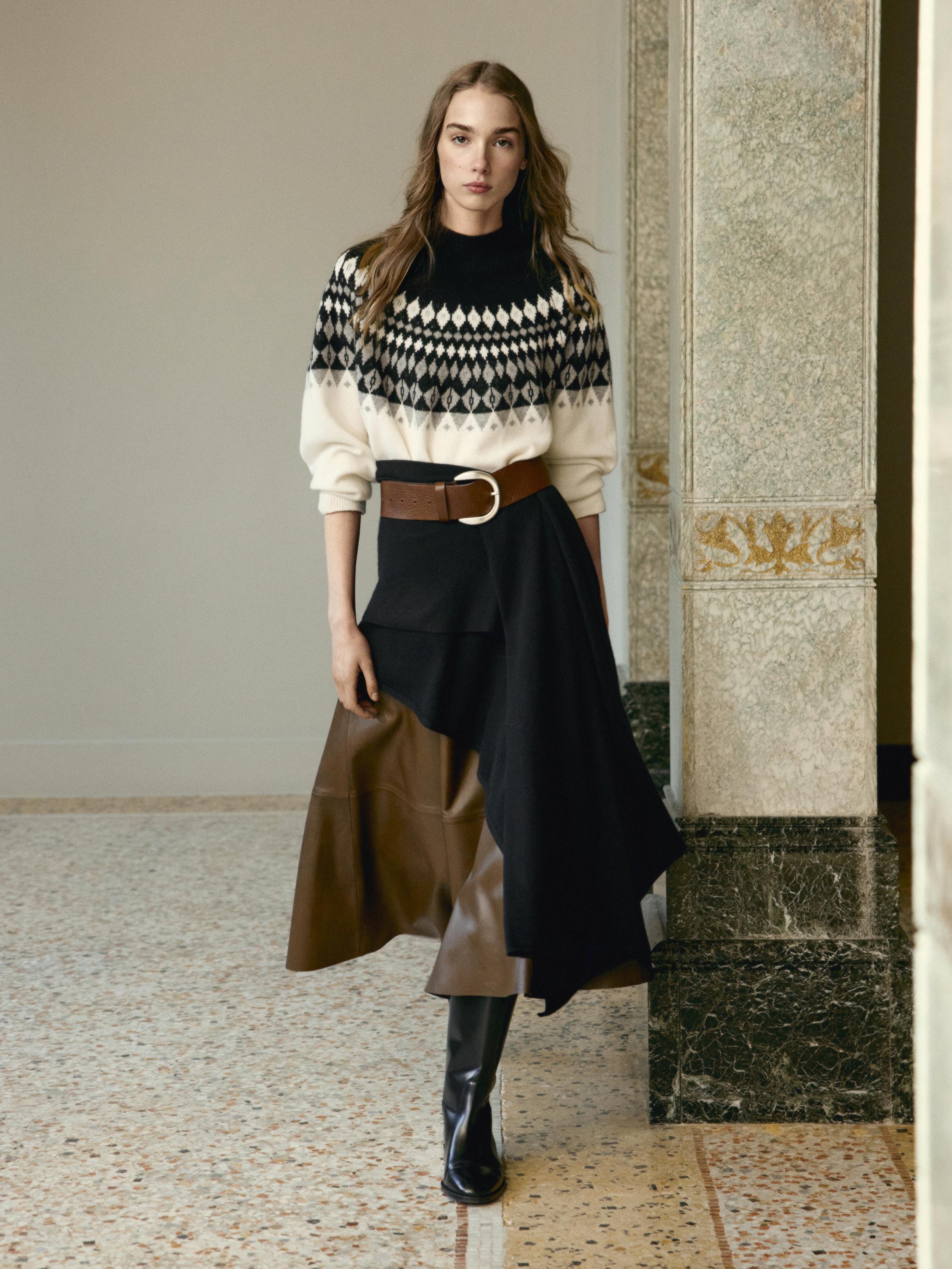 Nappa leather midi skirt with seams